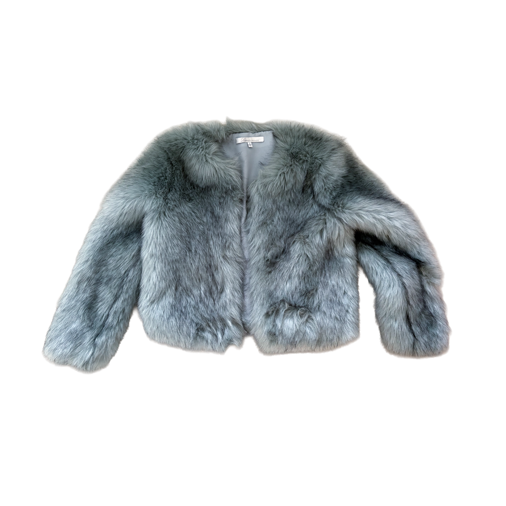 blue faux fur jacket