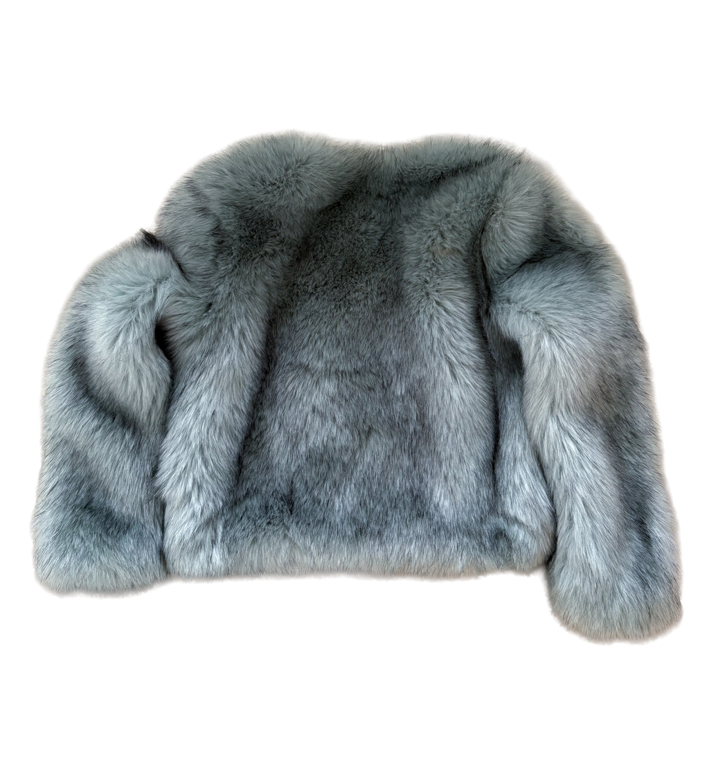 blue faux fur jacket
