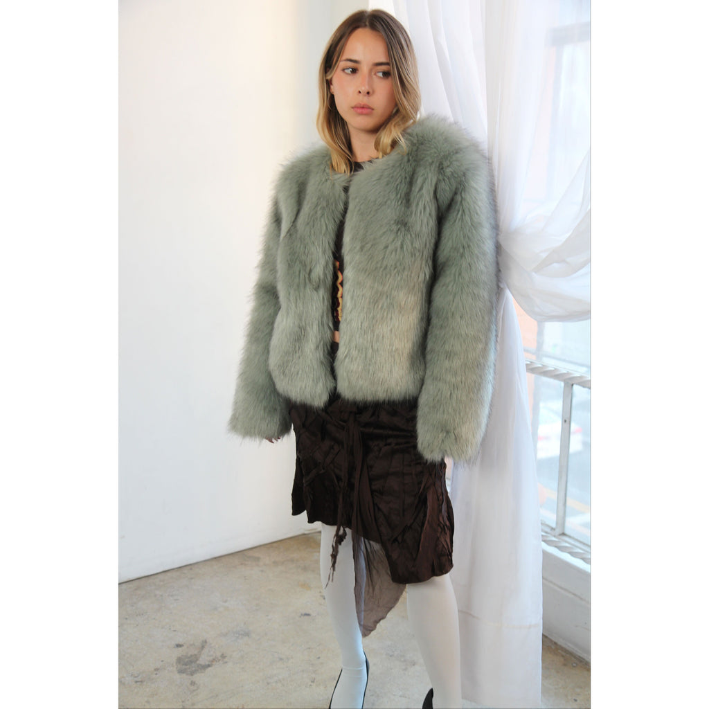 blue faux fur jacket